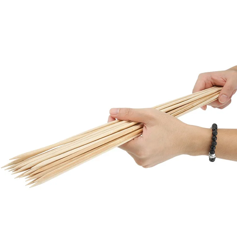 60cm x 6mm 50-100pcs Long Wooden Skewers for Shish Kebab Tornado Potato Bamboo Skewer Natural Wood BBQ Needle Sticker Barbecue