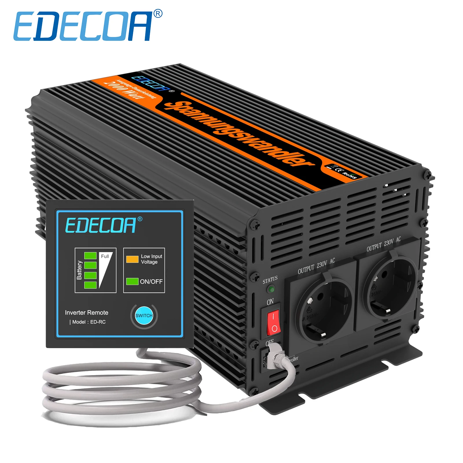 12V 220V Converter 2000w Edecoa Sine Wave Inverter DC 12v 24V To AC 220v 230v Modified Sine Wave Power Inverter 12v 220v