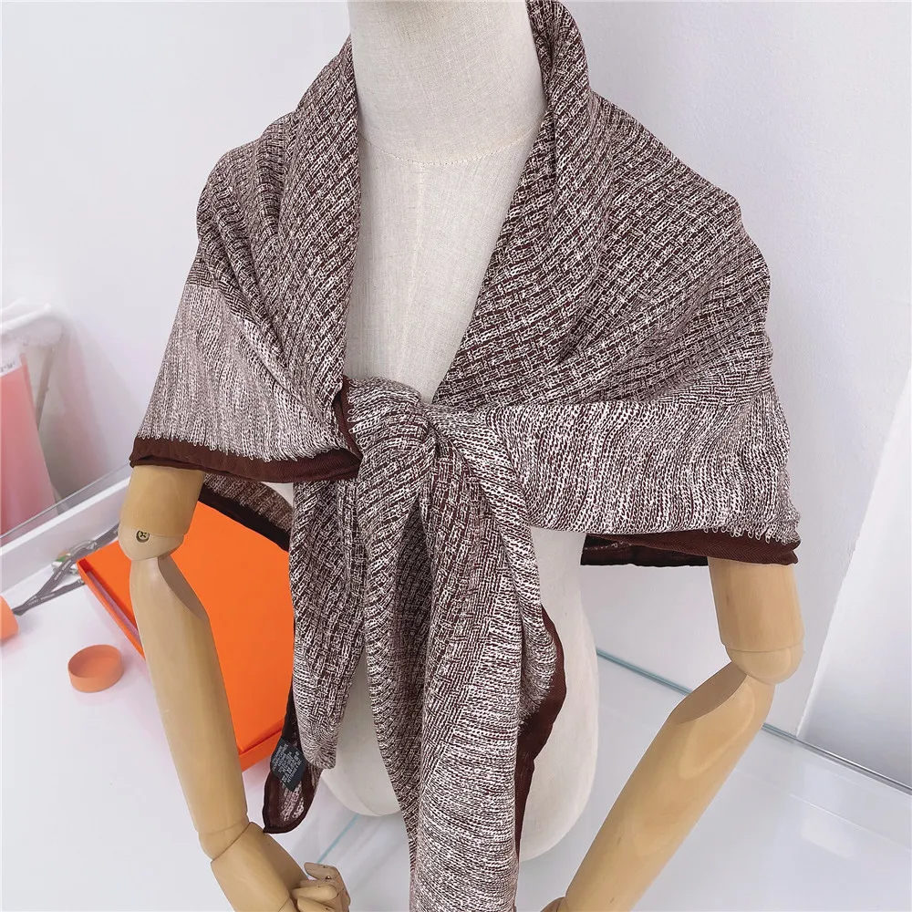 POBING Silk Cashmere Scarf Women Hand Rolled Shawls Striped Print Square Scarves Wraps Lady Bandana Big Hijabs Female Foulards