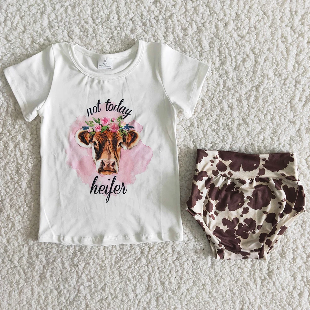 

New Fashion Kids Designer Clothes Girls Baby Bummies Sets Heifer Print Cute Infant Baby Clothes Short Sleeve Top Bummies Outfits