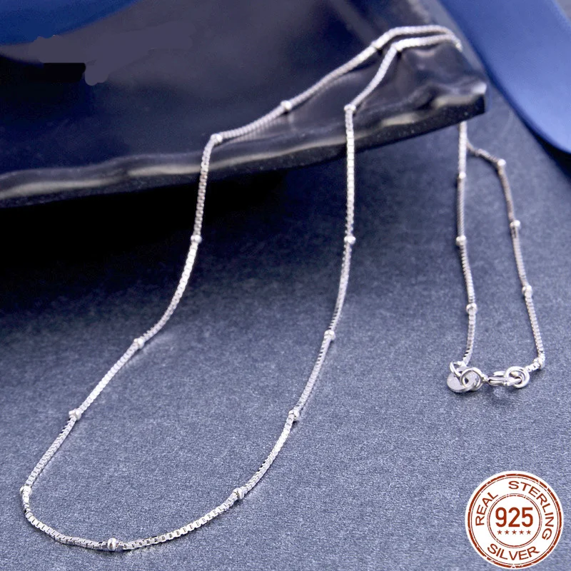 Wholesale 100% 925 Sterling Silver 1mm Box Chain Necklace for Women Girls Kids Children 40cm 45cm Jewelry Kolye Collares Collier