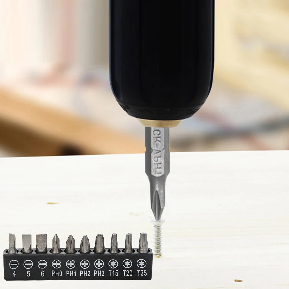 10pcs Insert Bit Set Torx Flat Head Cross Anti Slip Electric Hex Shank Screwdriver Head Screw Driver Set Bit Holder