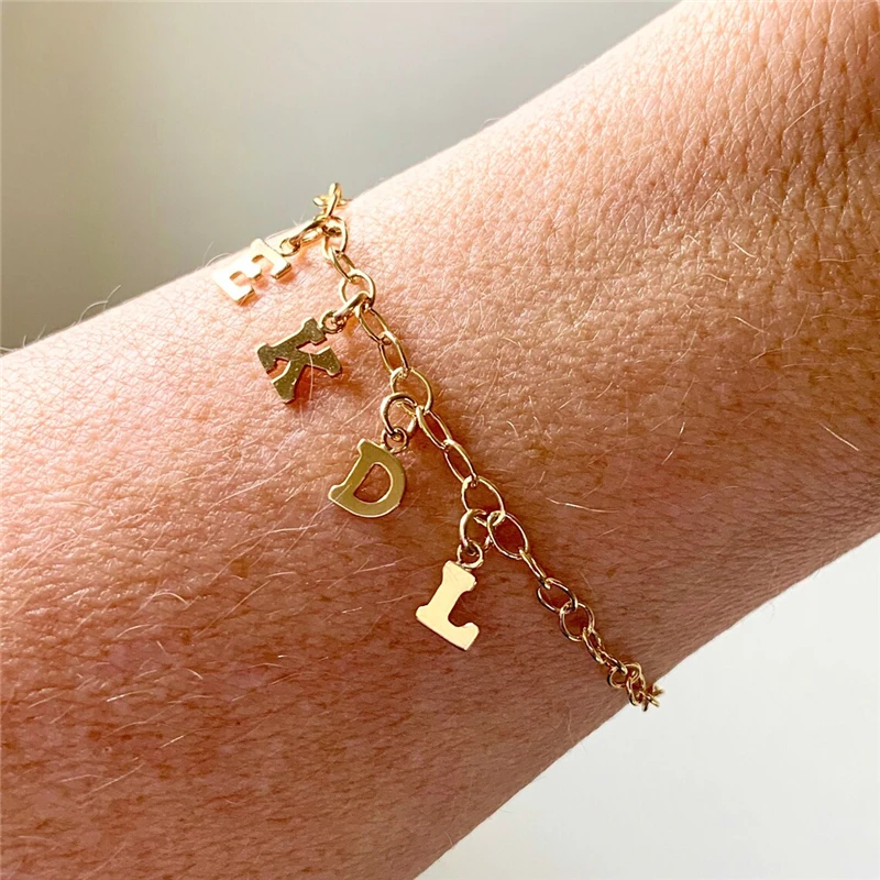 14K Gold Filled Letter Charm Bracelet Initial Letter Bracelet Gold Jewelry Boho Bracelets Vintage Boho Women Jewelry