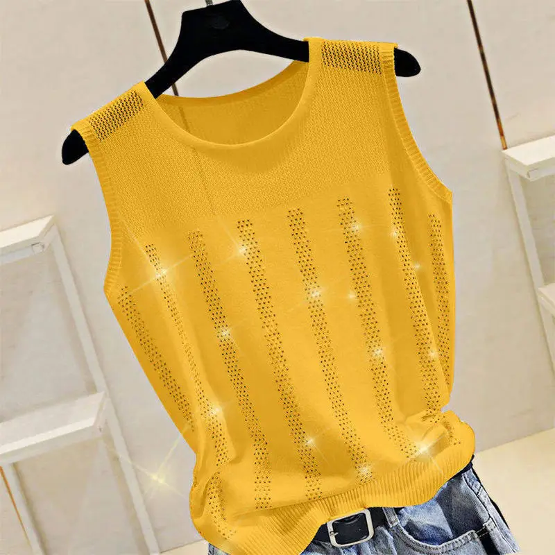 

Women's Short Sexy Top Basic Tanks Hollow Out Shiny Sleeveless Tops Vest 2021 Summer Slim Open Back Vest Ladies Clothing Vest