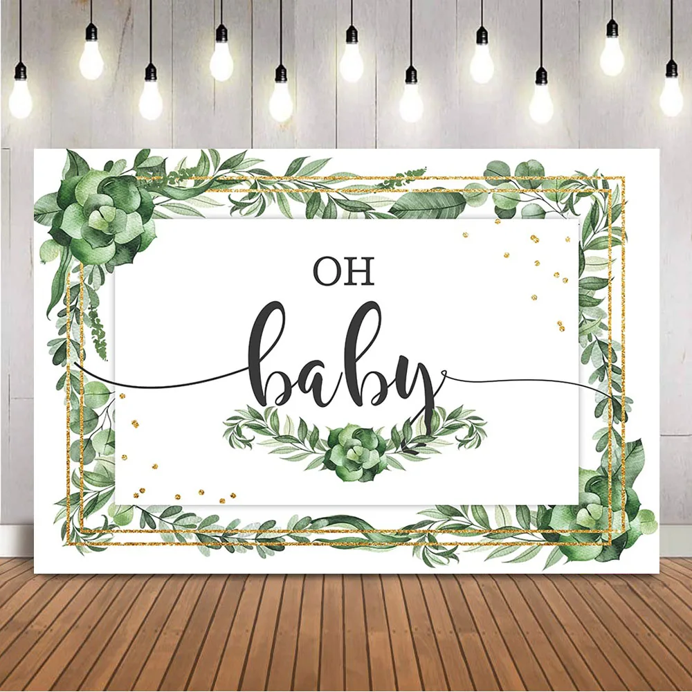 

Greenery Oh Baby Backdrop Gender Nature Baby Shower Party Decoration Banner Gold Glitter Dot It's a boy Photo Background Studio