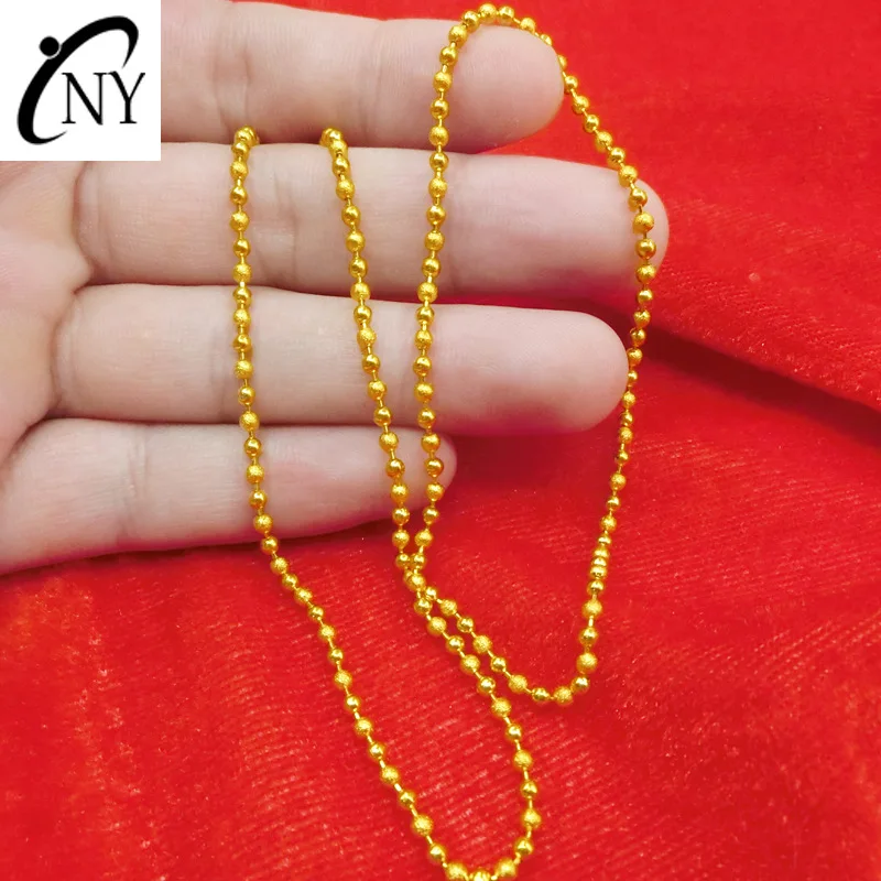 Real 18K Yellow Gold BIRTHDAY Beads Neckalce for Woman Casual/Sporty Trendy 45cm Length Chains Jewelry with Box Gifts