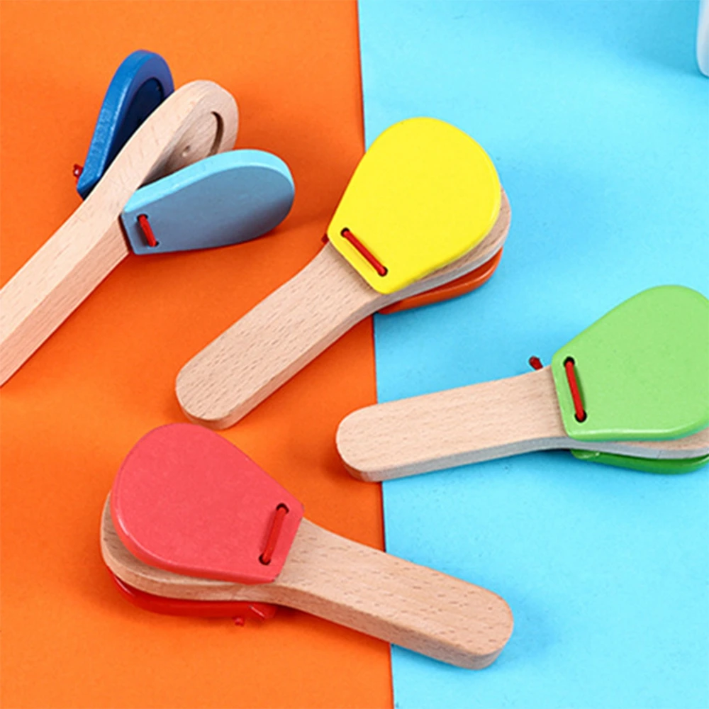 1PC manico a percussione in legno battendo Castanets Board per strumento musicale per bambini giocattoli per l'apprendimento educativo precoce in età prescolare