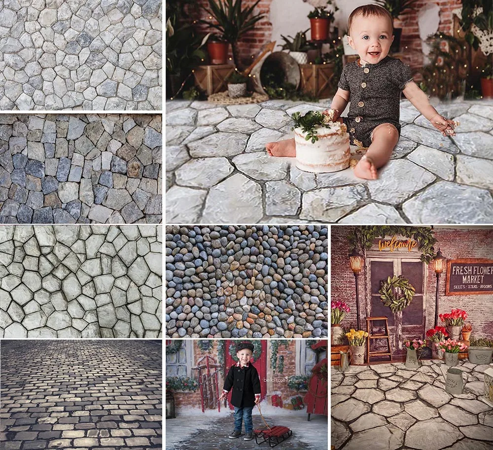 

Cobblestone Floor Backdrop Gray Rock Cake Smash Christmas Baby Birthday Photography Background Decor Photostudio Photocall Props