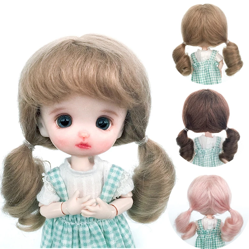 New 1/8 bjd wig SD DD doll hair soft mohair bangs long curly double ponytail for doll golden brown fake hair Multi-color options