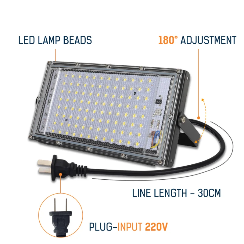 Imagem -02 - Led Flood Light 100w 220v Iluminação Exterior com Plug Floodlight Led Projetor Spotlight Led Refletor Foco Lâmpada Luzes de Parede