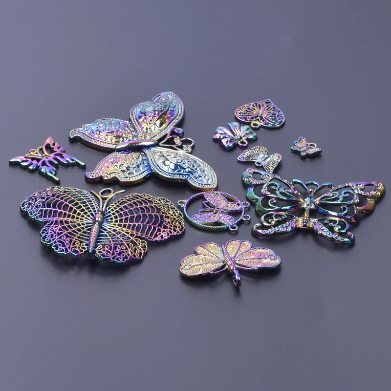 10pcs Metal Butterfly Charms For Jewelry Making Pendant Necklace Animal Charm In Bulk DIY Accessories Rainbow Handmade Materials