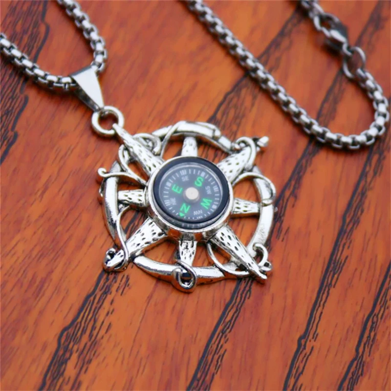 New Trendy Navy Compass Pendant Necklace Men High Quality 60cm Long Chain Women Jewelry Wholesale Friendship Gifts Dropshipping