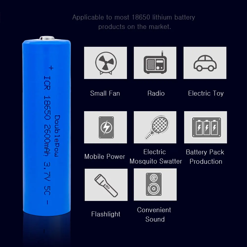 100%  new original  Doublepow  18650 battery 3.7v 2600mah 18650 rechargeable lithium battery for flashlight batteries