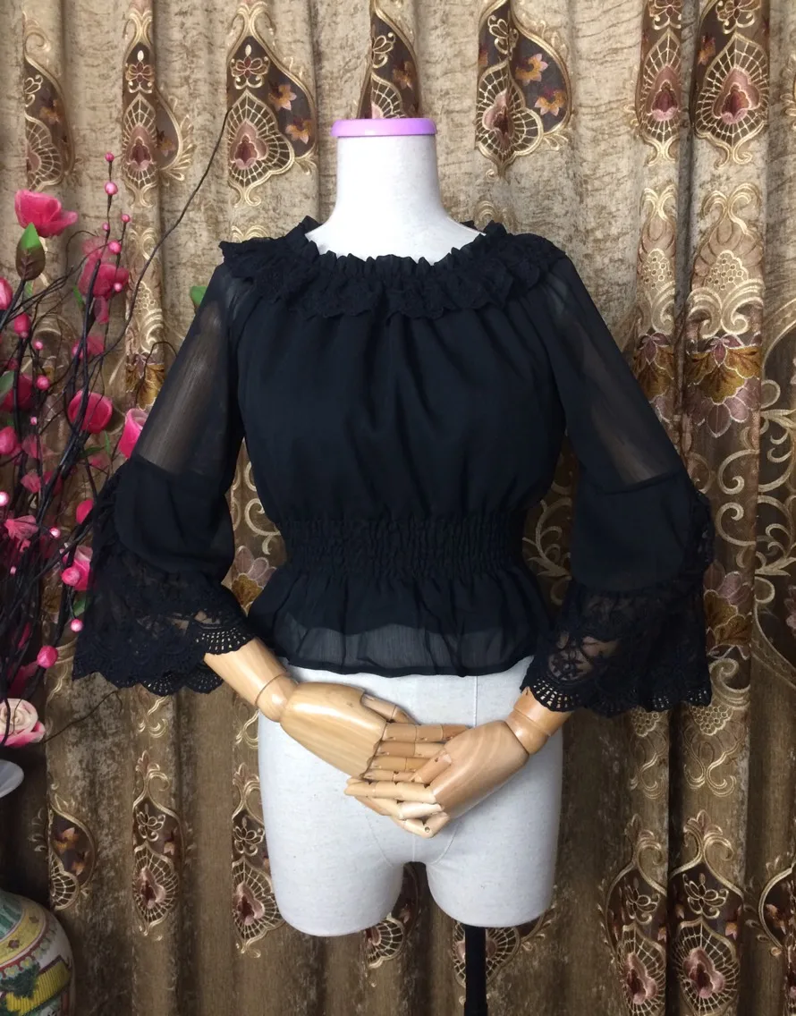 Lolita chiffon ruffled flared sleeve sleeve shirt high waist shirt victorian shirt loose gothic lolita shirt loli cos lolita