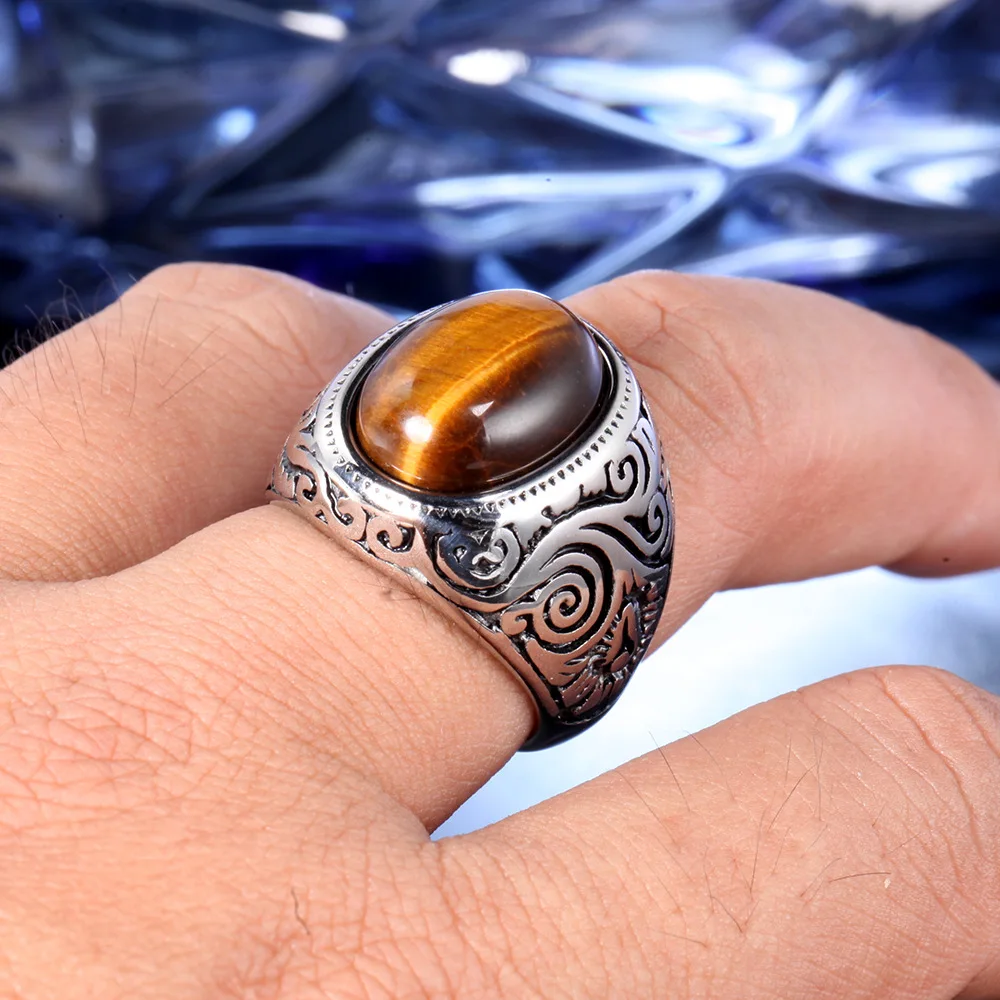 Onlysda Retro Ancient Middle East Arabic Style stone titanium steel ring Jewelry For Men Party Gifts Drop Shipping OSR298