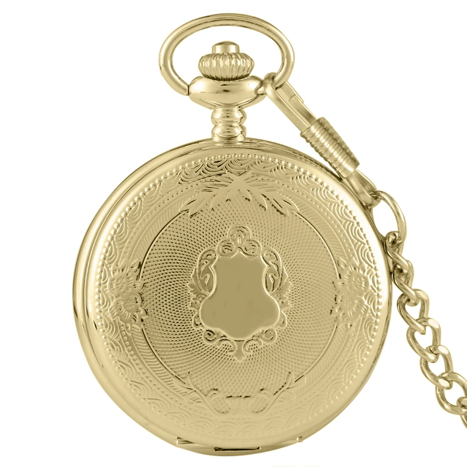 Creative Bronze/Silver/ Gold Delicate Carved Pattern Shield Quartz Pocket Watch Analog Floral rattan Pocketwatch Reloj de madera