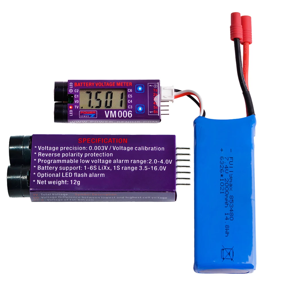 1pcs Voltage Meter VM006 1-6S LiPo Battery Accurate Battery Voltage Meter With LCD Liquid Crystal Display Alarm For RC Battery