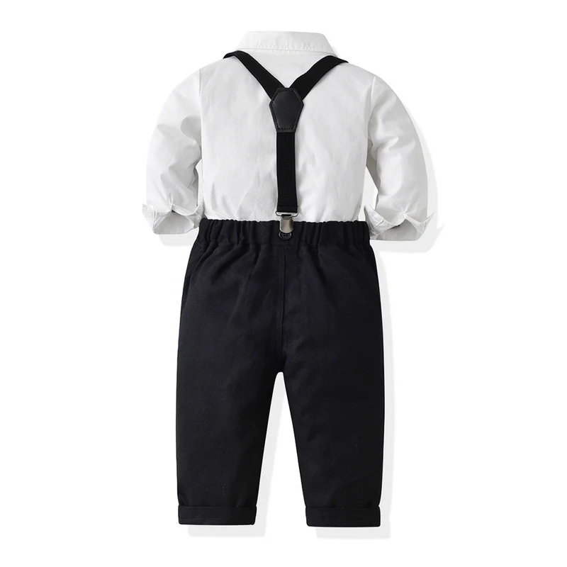 top and top Autumn Winter Toddler Boys Casual Clothing Set Long Sleeve Bowtie Shirt Tops+Overalls Gentleman 2PCS Outfits Tuexdo