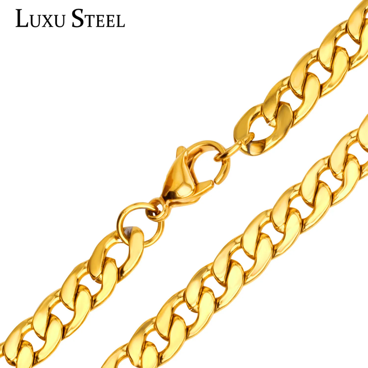 LUXUSTEEL Chains Necklaces For Men Width 5mm/7mm Stainless Steel Silver Color Cuban Link Chain Necklace Wholesale long Necklace