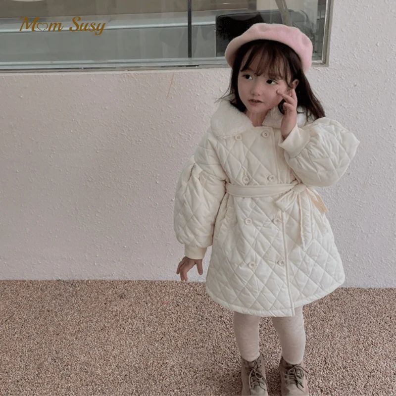 

Baby Girl Winter Jacket Cotton Padded Infant Toddler Fur Collar Coat Puff Sleeve Long Solid Color Warm Baby Clothes 1-10Y