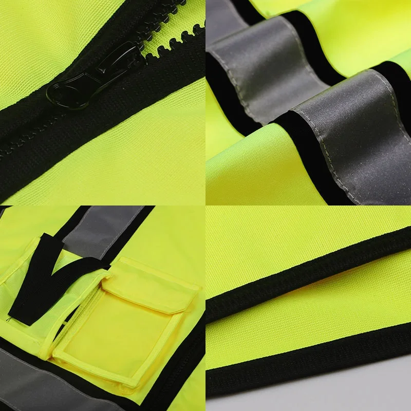 High Visibility Reflective Vest Sleeveless Jacket Men Hi Vis Workwear Uniform Safe Protective Gear Fluorescent Yellow Tank Tops