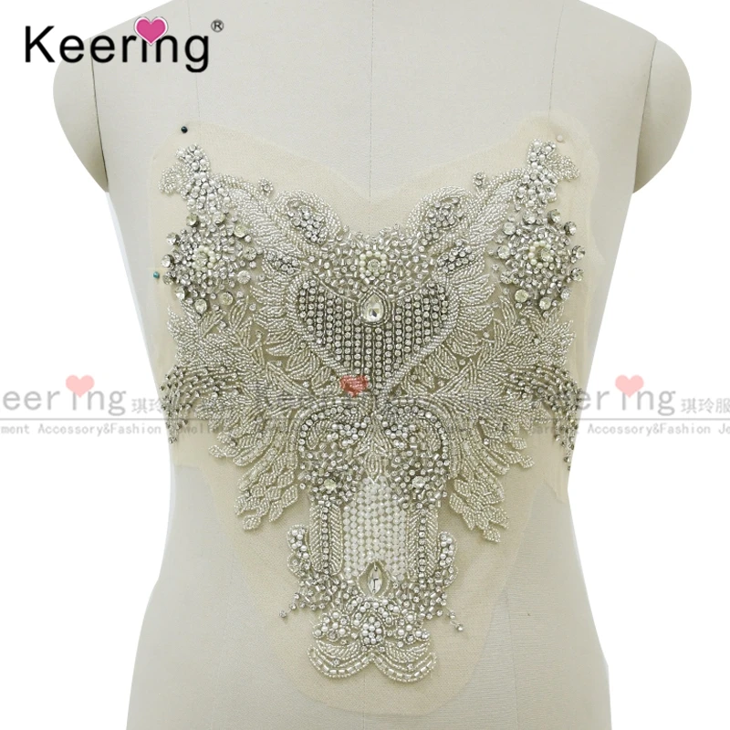 

Silver Rhinestone Body Appliques for Bridal Dress, Hand-Made, WDP-062