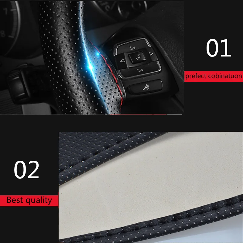 PU Leather Car Steering Wheel Cover with Needles Thread DIY Braid 36-40cm Braiding Cover for Steering Wheel