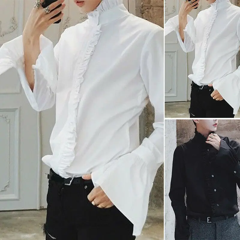 

Spring Autumn Alternative Trumpet Sleeve Court Style Shirt Men's Long Sleeved Shirt