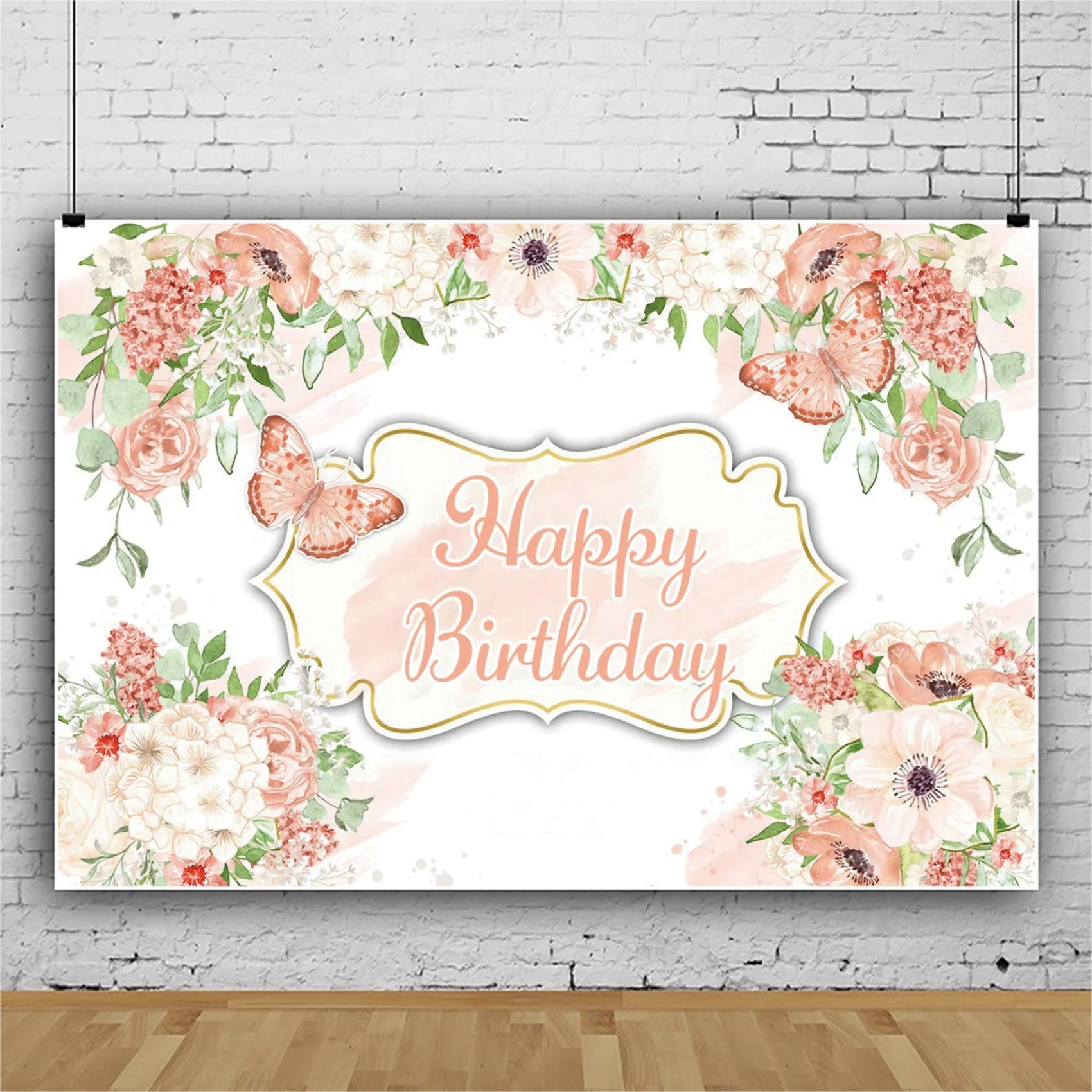 Laeacco Happy วันเกิดภาพพื้นหลังดอกไม้ผีเสื้อแสดงเด็กถ่ายภาพฉากหลังสำหรับ Photo Studio