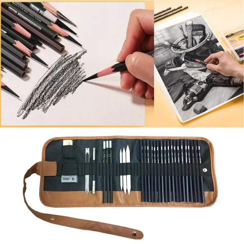 29pcs Sketch Pencil Set Professional Sketching Drawing Art Pencil Set Graphite Charcoal Stick Artist For Painter School Students