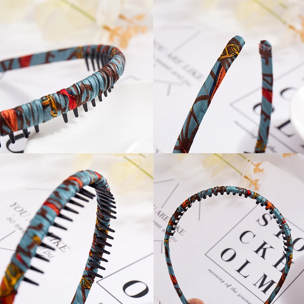 Fashion Women Girls Headdress Print Cloth Headband Wrap Hair Hoop Bezel With Teeth Female Hair Accessories Hairband Headwear