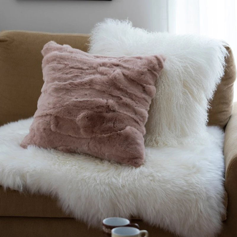 Real Rex Fur Patchwork Sofa Cushion Cover, CX-D-27C, New Products, Free Shipping