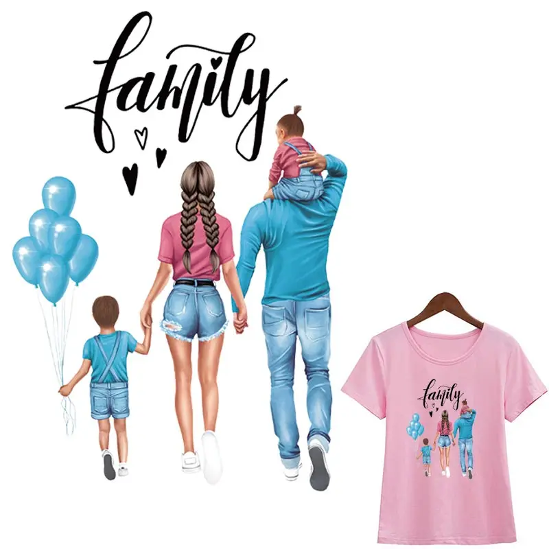 Big Family Transfer Iron-On Boy Girl DIY Thermal Transfer Hot Tear T-Shirt Dresses New Design Iron On Patchwashabel Stickers