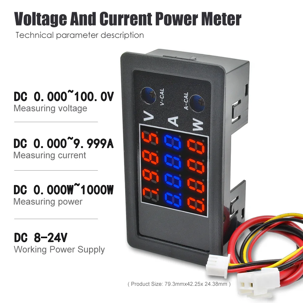 1000W DC Voltmeter Wattmeter DC0-100V 10A High Precision 4 Digital Voltage Current Power Meter Tester Detector 0.28\