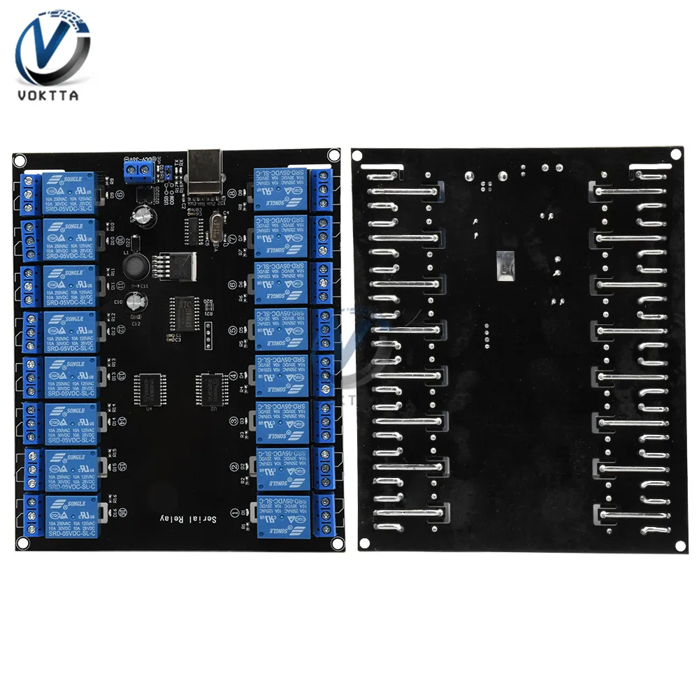 DC 7V-38V 16 Channel 16 CH Serial Relay Module 10A 250V Load USB Power Supply Development Board Relay Module Usb Relay Board