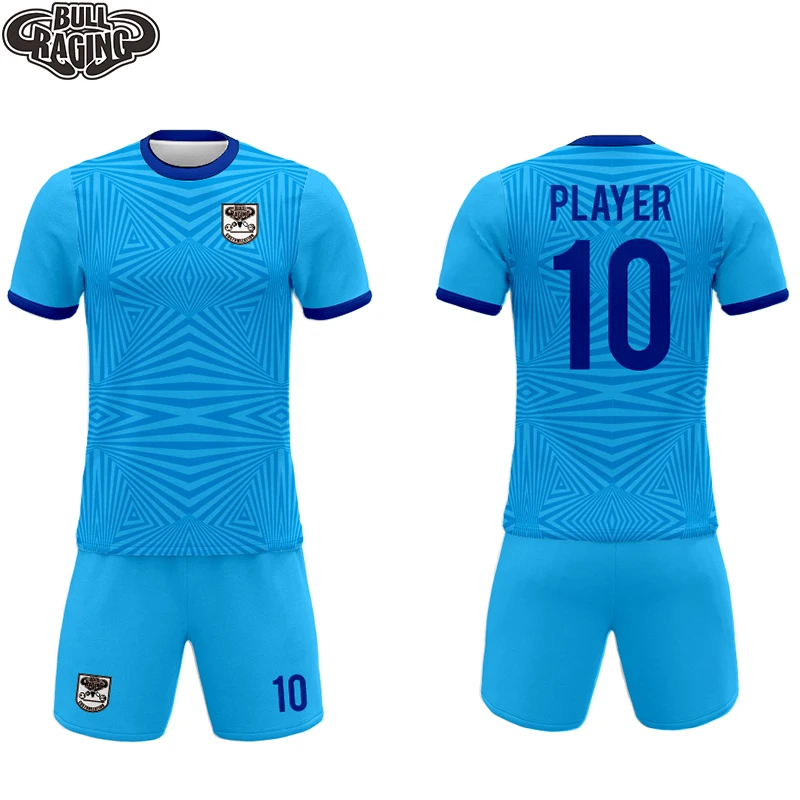 blue geometry stripe design custom team playing uniform football gk uniform soccer training uniform