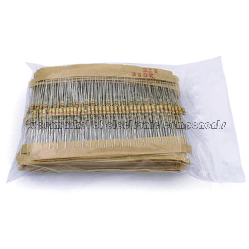 860pcs/lot Carbon Film Resistor Kit 1/4W 5% Resistors Assorted Kit Set 43values*20pcs Resistance 1R - 1M Ohm 0.25W Resistor Pack