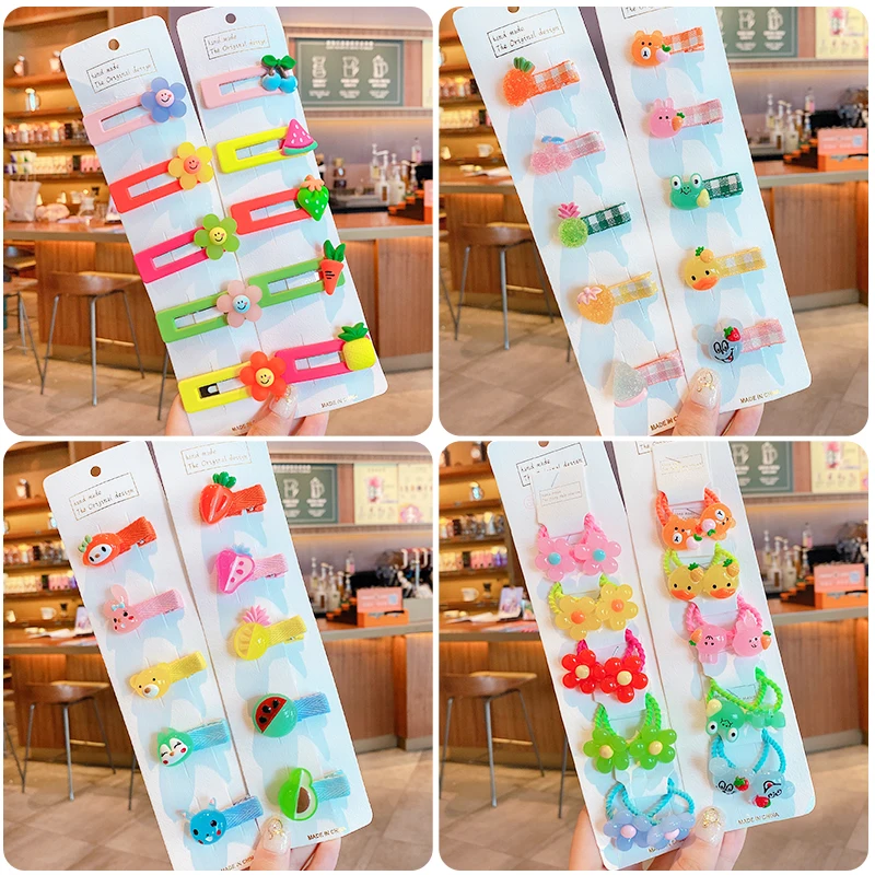 5/10 Pcs/Set Children Cute Colors Cartoon Flower Scrunchies Rubber Bands Hairpins Girls Lovely Hair Clips Kids Hair Accessories