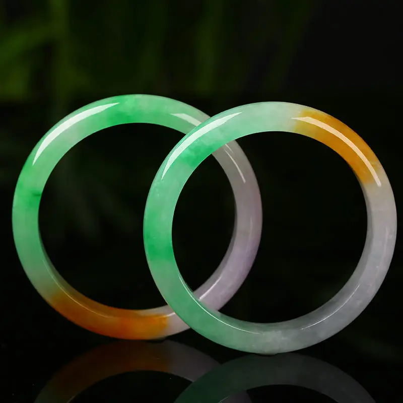 

High Quality Hundred Percent Jade Bangle Jadeite Emerald Bracelet Three-color Fine Jewelry Hand Decoration Crafts Gift Accessori