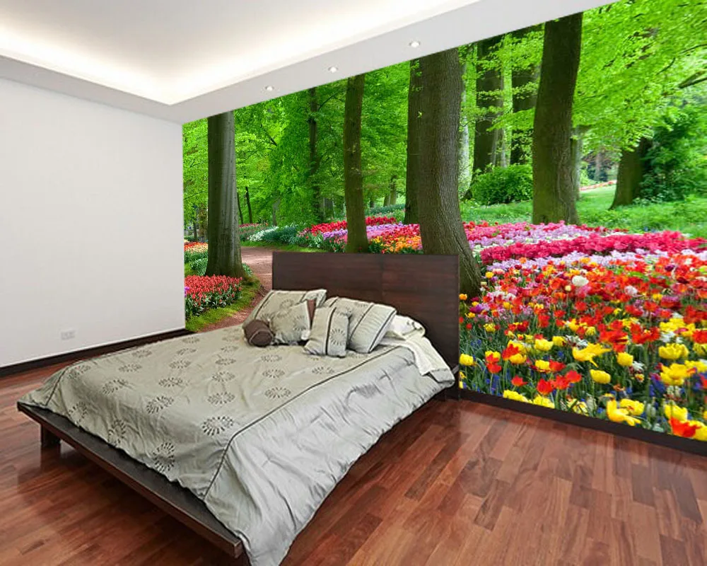 Papel de parede Spring scenery big tree flower in the park 3d wallpaper,living room tv wall bedroom wall papers home decor mural