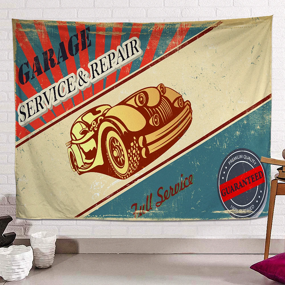 

GARAGE SERVICE & REPAIR Banners Flags Wall Hanging Vintage Car Poster Canvas Painting Wall Art Tapestry Auto Repair Shop Decor