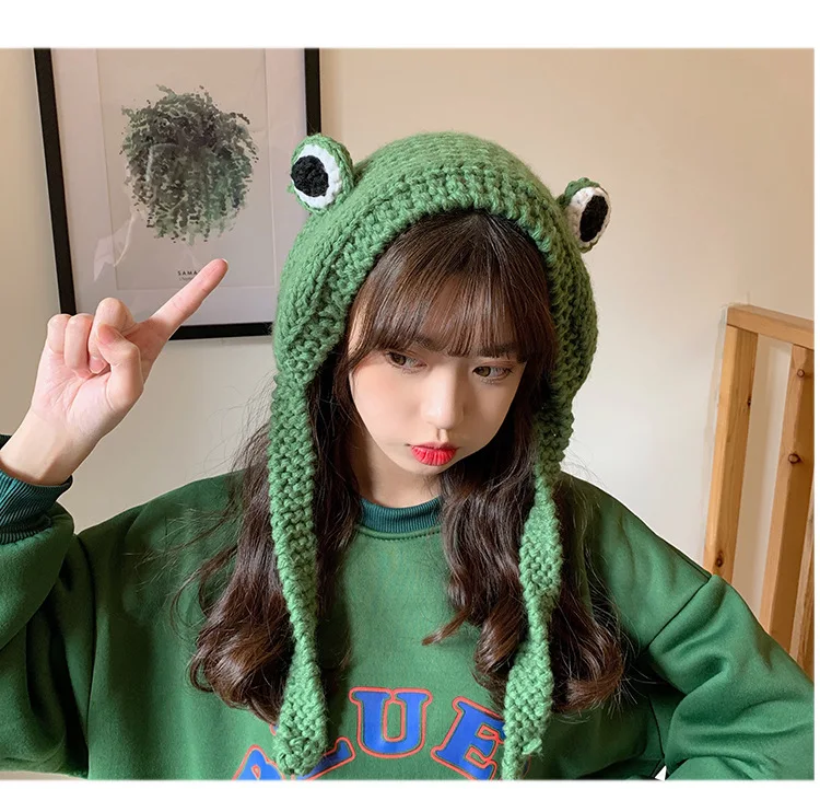 Winter Skullies Cute Women Frog Hat Crochet Knitted Hat Costume Beanie Hats Cap Women Gift Hip-hop Cap Photography Prop Party