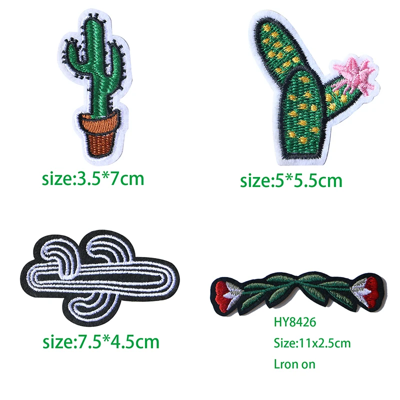 

Cactus with pots Safflower Embroidered Iron on Patches for Clothing DIY Stripes Clothes Patchwork Sticker Custom Flowers Badges