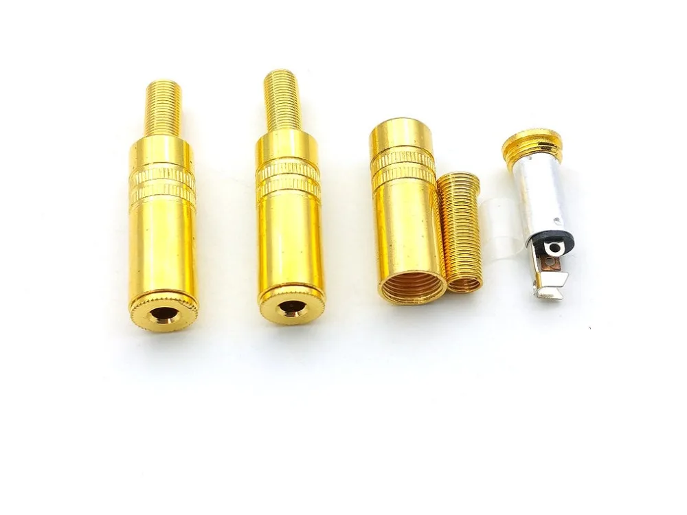 50pcs Gold plate 1/8 3.5mm Jack Stereo Female Inline Socket Solder Connector