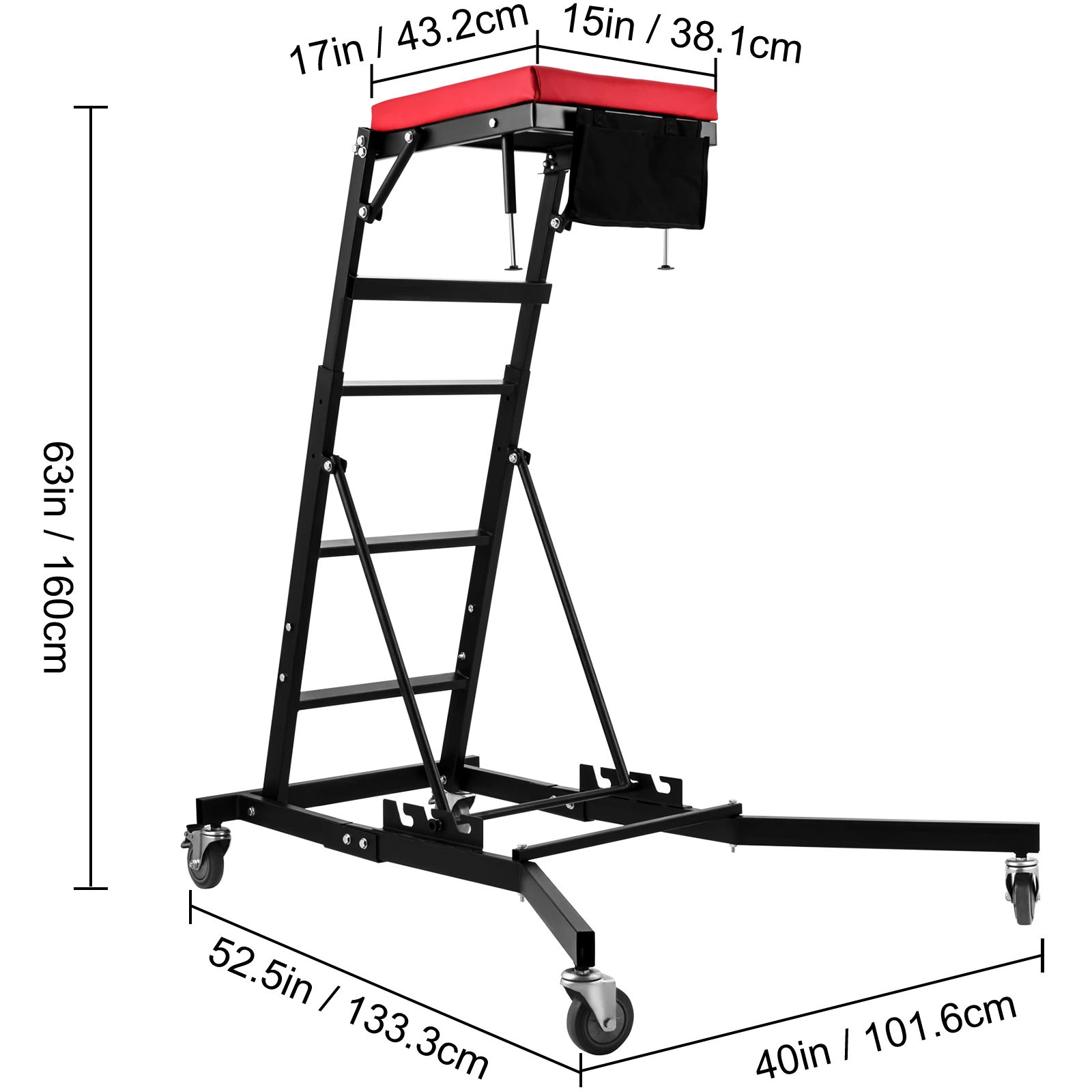 VEVOR Creeper del Motore Automobilistico Pieghevole, Scaletta di Riparazione di Motore Regolabile in Altezza, Sgabello per Riparazione di Auto, Altezza 139,7cm 154,9cm 160cm, Creeper Motore per Garage