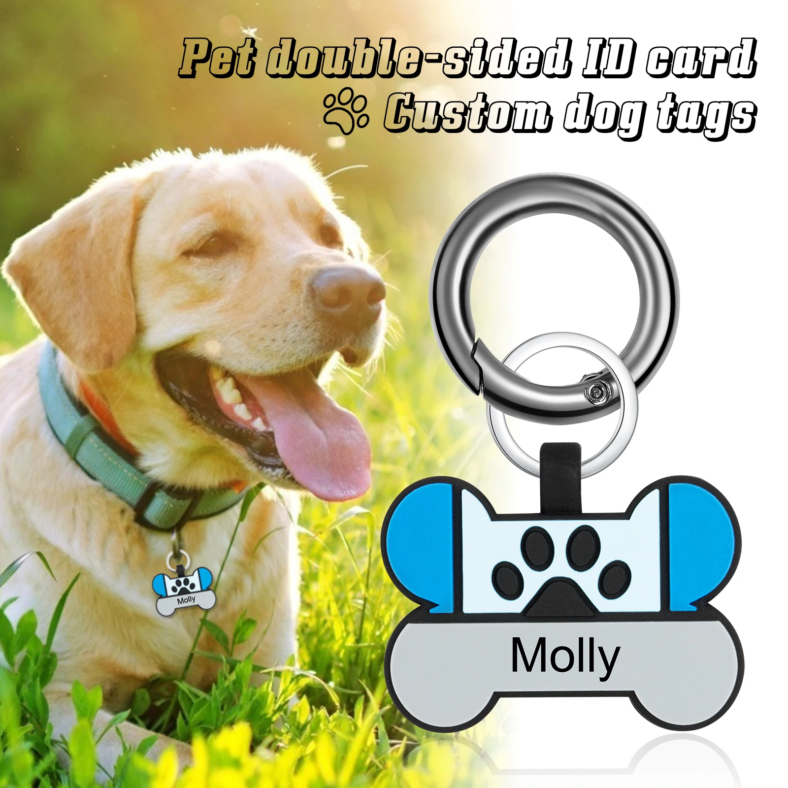 Personalized Cat Dog Tags Keychain Custom Silicone Double Side Engraving Pet ID Name for Puppy Dog Bone Keyring Accessories