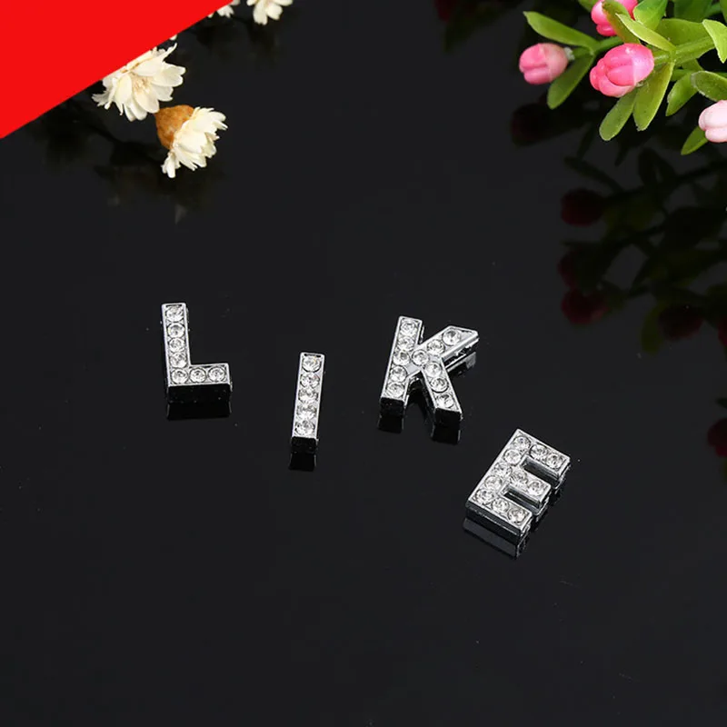 DIY Silver Color Rhinestone Words English Letter for Choker Necklace Collar Bracelet Keychains 10pcs/lot