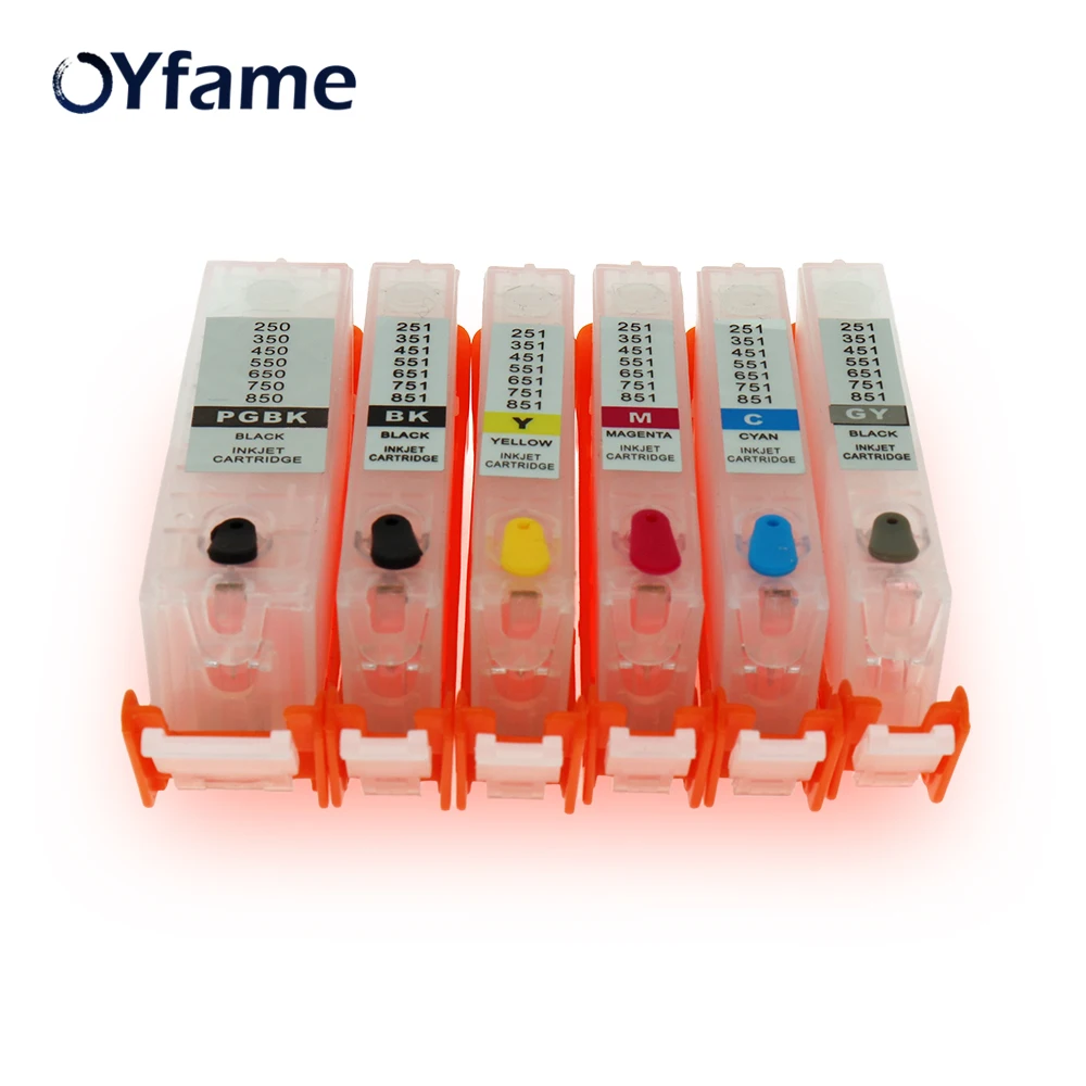 OYfame 6PCS PGI-750 CLI-751Cartridge  for canon MG6370 MG7170 MG7570 IP8770 MG6770 MG6670 refillable ink cartridge with ARC chip