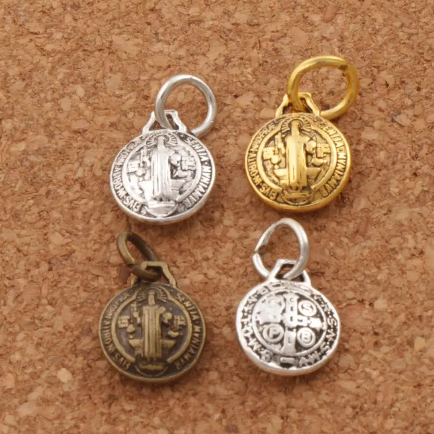 

3D Saint Benedict Medal Cross Charm Beads the Protector 12X10mm 120PCS Zinc Alloy Bronze Pendants T1765