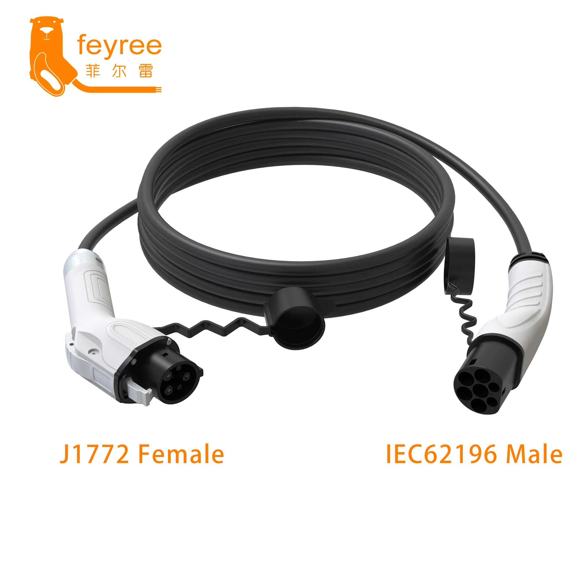 feyree EV Charging Cable J1772 Type1 to Type2 Female to Male Plug 32A 16A 5m Cable Electric Vehicle Cord for Car Charger Station